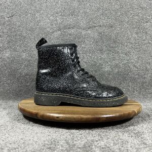 Dr Martens 1460 J Youth Sz 5 Cosmic Glitter Black Leather Zip Lace Up Boots Used